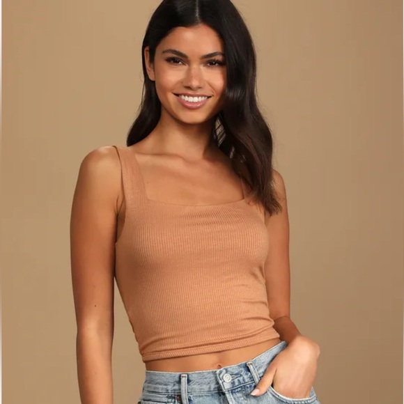 Going With You Light Brown Ribbed Square Neck Tank Top - Picture 1 of 7